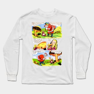 The Funny Alice offers mushrooms to Santa Claus for a hallucinogenic and phicoldelic Christmas Retro Vintage Comic Long Sleeve T-Shirt